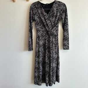 NWT Talbots Jersey Knit Midi Dress Long Sleeve A-Line Black Multi Size XS